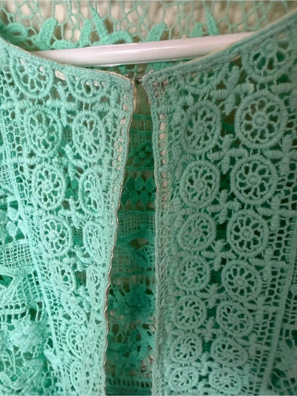 Vintage Style Alfani Mint Crochet Lace Open-Front Cardigan